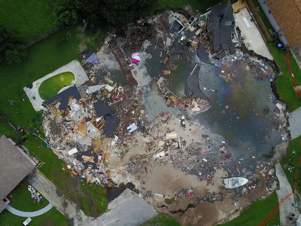 Aerial view of the Florida sinkhole documented by USF libraries