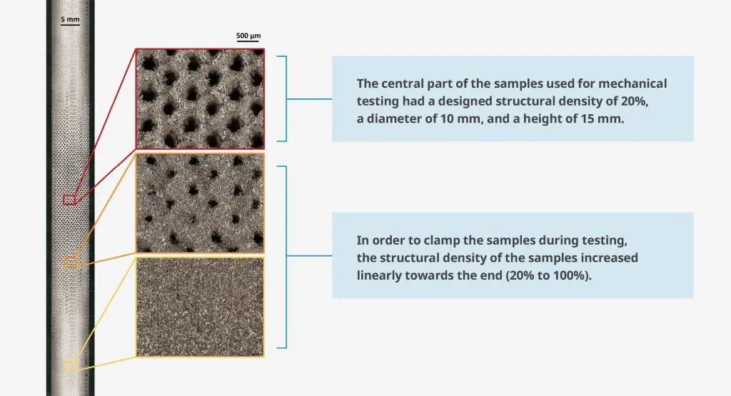 Structural density of lattice structure sample used for mechanical testing designed using 3DXpert 
