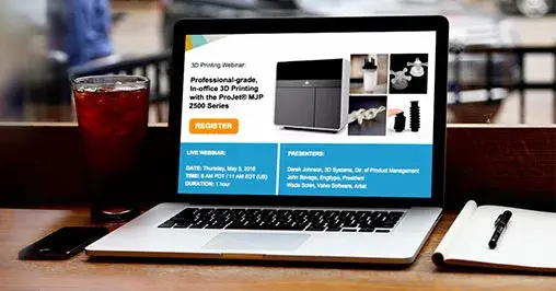 其中包含 3D Systems 网络研讨会信息的笔记本电脑