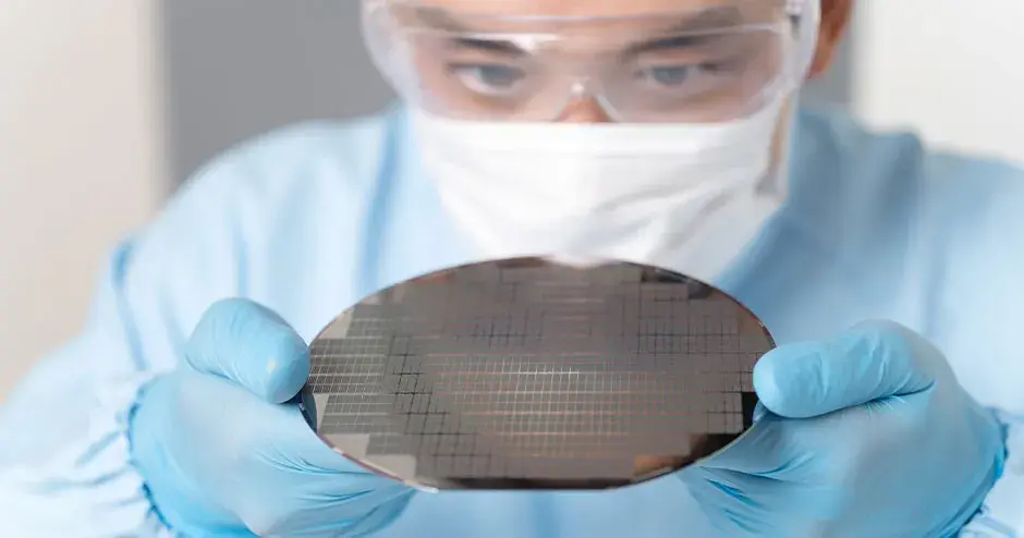 一个身着防护装备的人正拿着一个 3D 打印部件