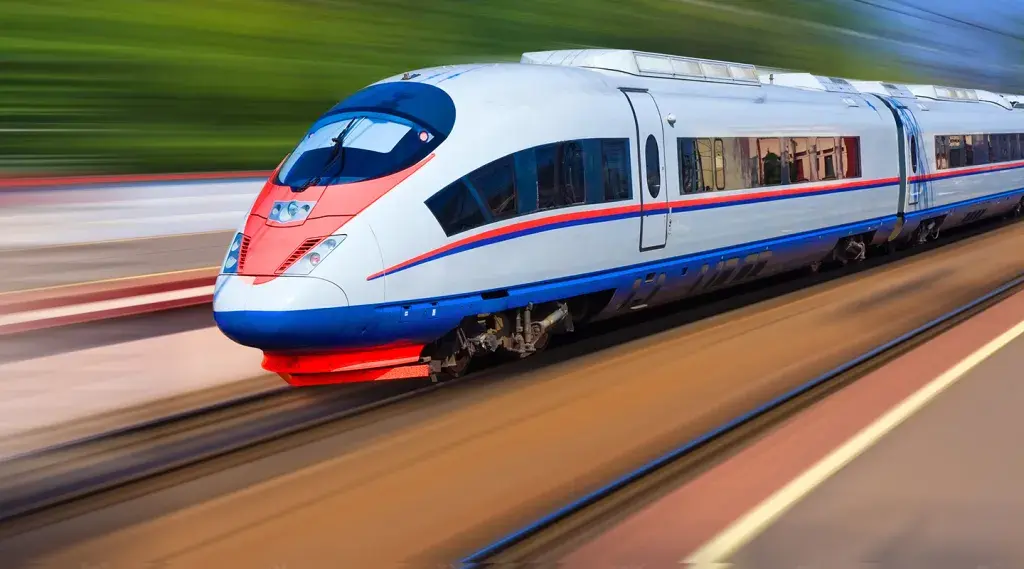 High-speed passenger train in rapid motion 