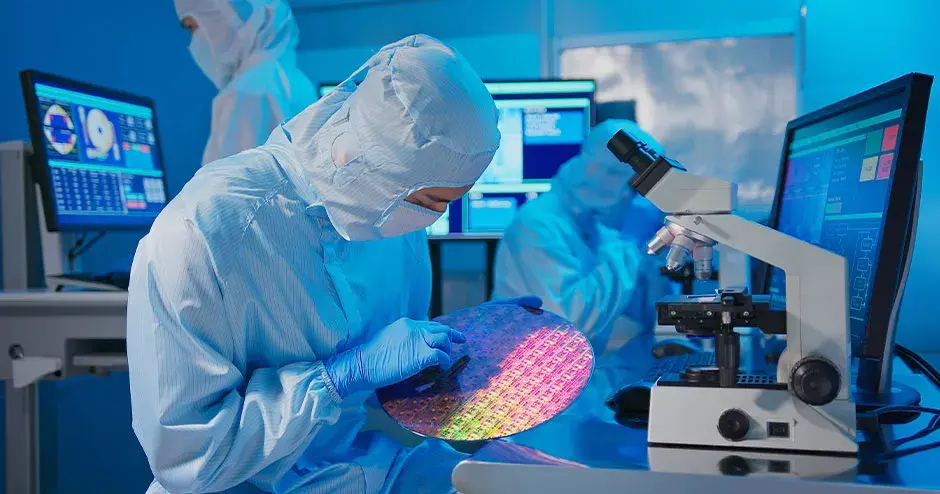 技术员手里拿着一片晶圆