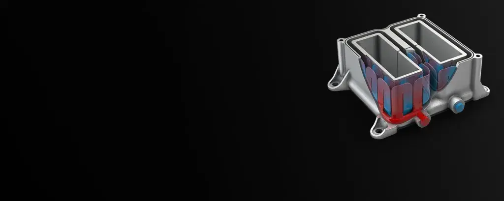 Semiconductor linear stage cooler with fluid cross section showing heat and cooling