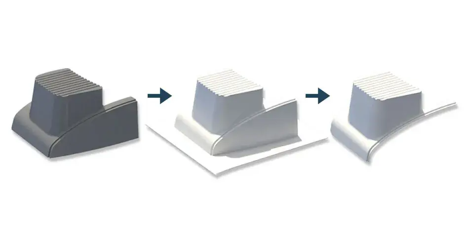 用于中批量火车保险杠外罩的真空成型增材制造模具，其使用 PC-GF10 颗粒材质经 Titan Atlas 3.6 打印机打印而成。