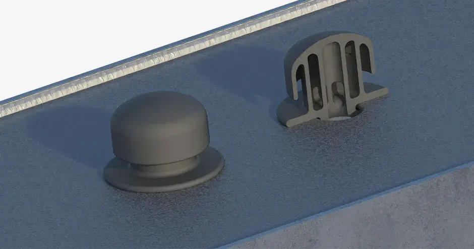 3D 打印的齿轮外罩通气阀插头和展示出内部通道的横截面。