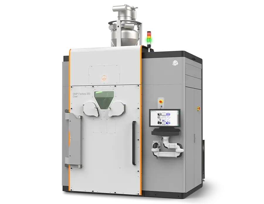 DMP 工厂350 Duel 3 D 打印机呈一定角度