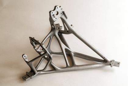 3D printed bracket produced in 3D Systems LaserForm AlSi7Mg0.6 (A) aluminum alloy for lightweight parts.