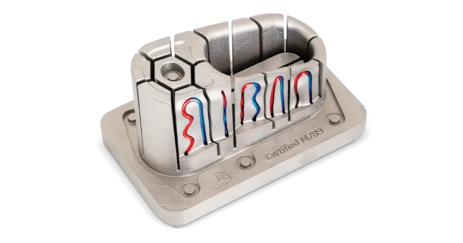 采用随形冷却 DMP 工模具的模具镶件通风装置，以经认证的 M789 (A) 材料制成