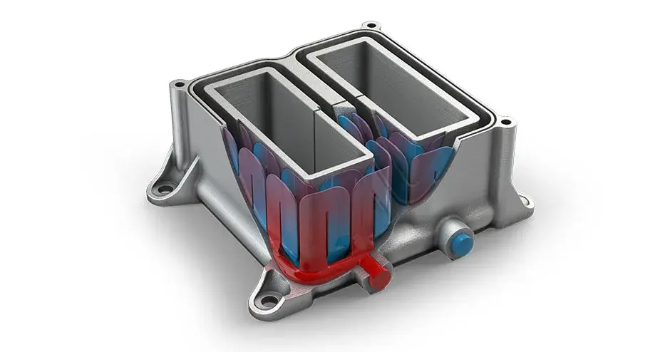 带流体横截面的半导体线性阶段冷却器，其流体横截面可显示热量和冷却效果